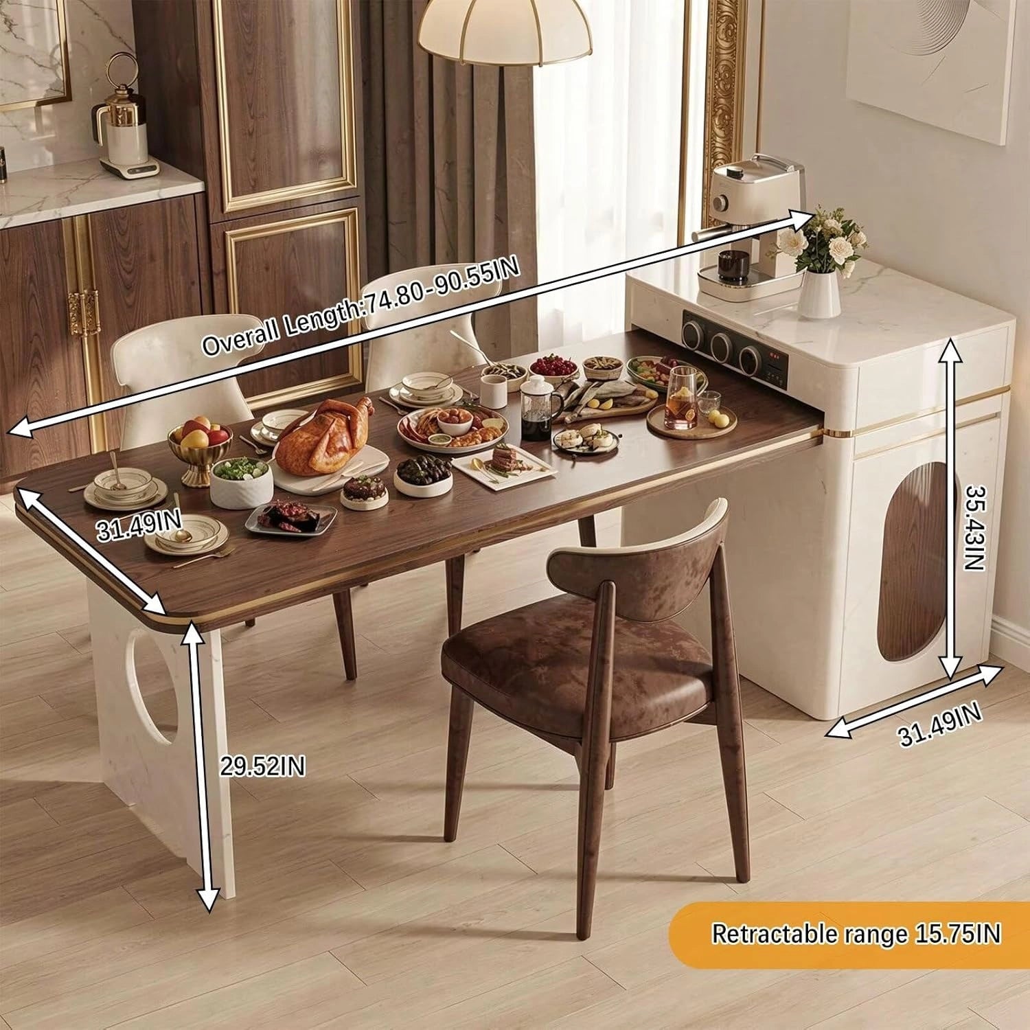 75” Brown Simple Kitchen Island Equipped Socket Setup & Built-in Storage Space