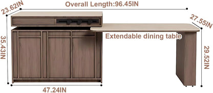 96” Unique Cozy Kitchen Island Includes Open Shelf & Rotatable Tabletop (No Chair)