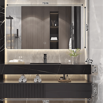 32"- 72" Wall Mount Black Bathroom Vanity Set with Mirror and Single Basin