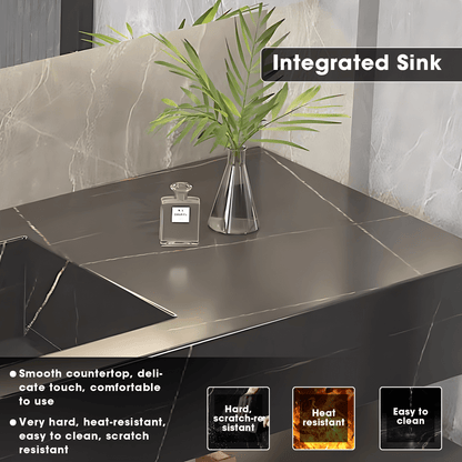 32"- 72" Wall Mount Black Bathroom Vanity Set with Mirror and Single Basin