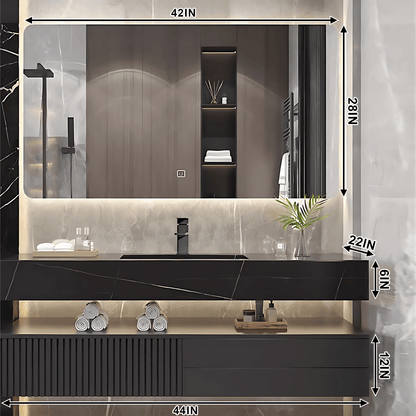 32"- 72" Wall Mount Black Bathroom Vanity Set with Mirror and Single Basin