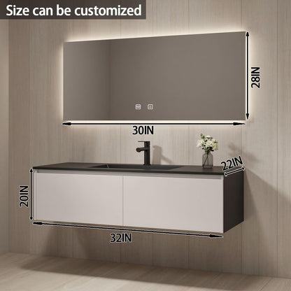 32"-64"Modern Wall-Mounted Bathroom Vanity with Integrated Sink & Large LED Smart Mirror