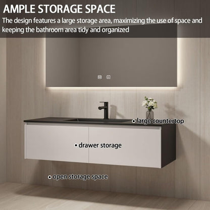 32"-64"Modern Wall-Mounted Bathroom Vanity with Integrated Sink & Large LED Smart Mirror
