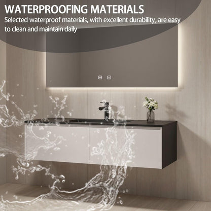 32"-64"Modern Wall-Mounted Bathroom Vanity with Integrated Sink & Large LED Smart Mirror