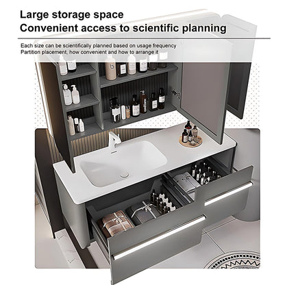 36"- 56" Grey Bathroom Vanity Set with LED Mirror Cabinet & Single Sink & Sensor Light