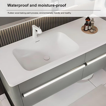 36"- 56" Grey Bathroom Vanity Set with LED Mirror Cabinet & Single Sink & Sensor Light