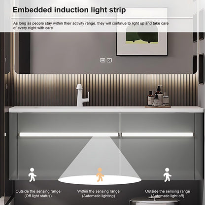 36"- 56" Grey Bathroom Vanity Set with LED Mirror Cabinet & Single Sink & Sensor Light