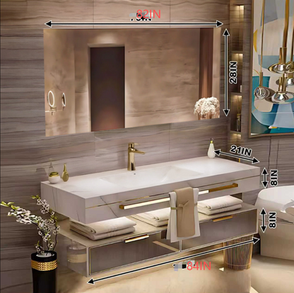 36"- 78" Bathroom Vanity with Glass Door Mirror Cabinet and Sink