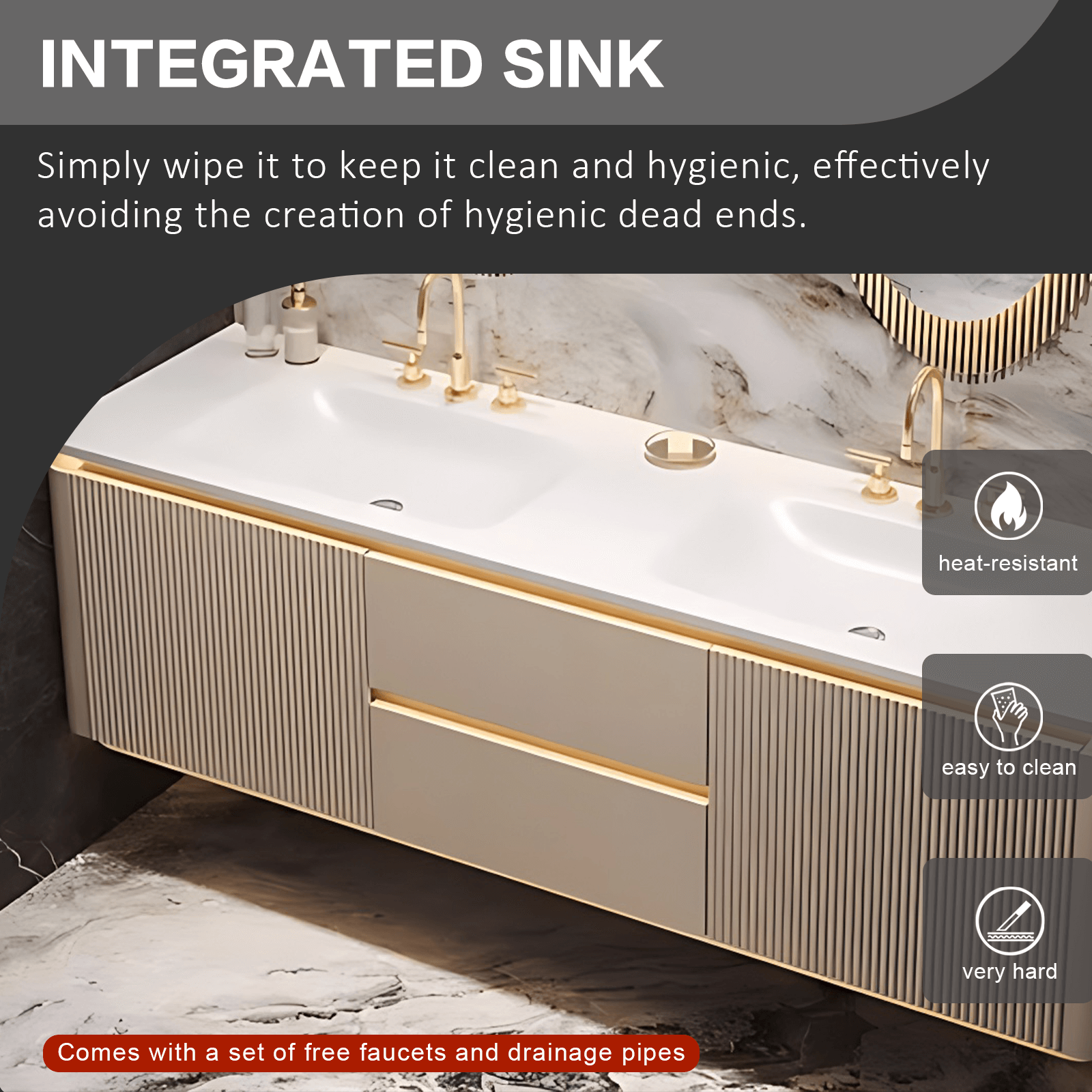36"- 52" Bathroom Vanity with Single Sink & Lntelligent Defogging Mirror