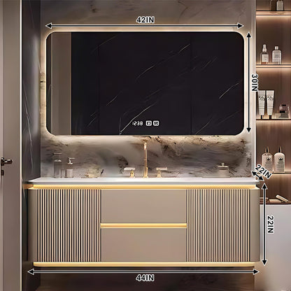 36"- 52" Wall Mount Bathroom Vanity Set with Led Mirror Cabinet and Single Basin