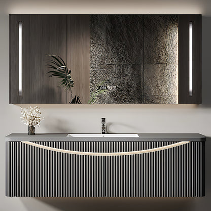 36"- 60" Floating Bath Cabinet Set with Single Sink and Defogged Mirror
