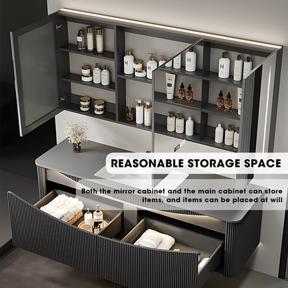 36"- 60" Floating Bath Cabinet Set with Single Sink and Defogged Mirror