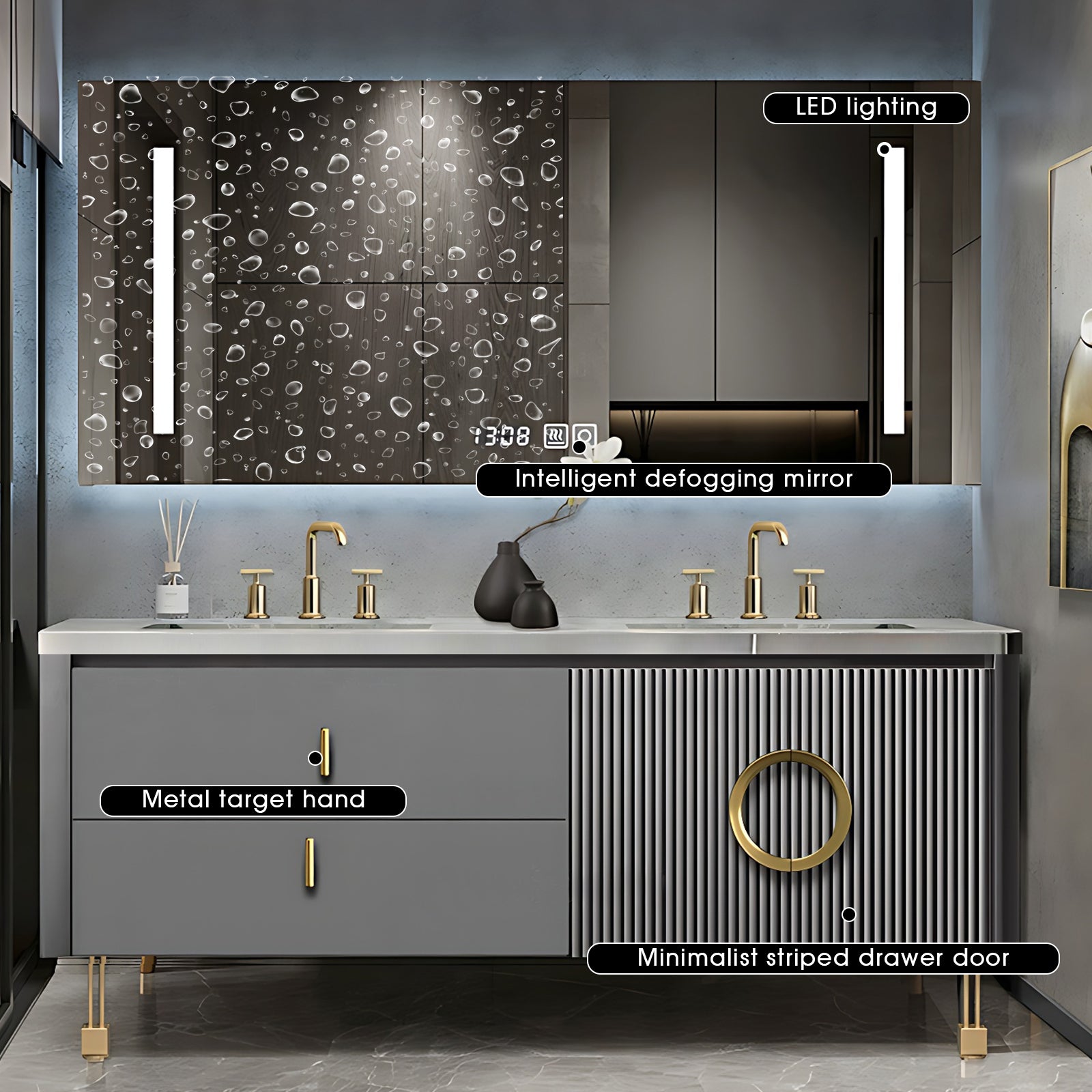 36"- 78" Modern Gray Freestanding Bath Vanity Set with LED Mirror Cabinet and Sink