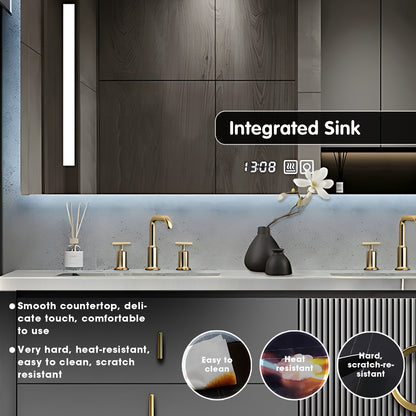 36"- 78" Modern Gray Freestanding Bath Vanity Set with LED Mirror Cabinet and Sink