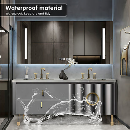 36"- 78" Modern Gray Freestanding Bath Vanity Set with LED Mirror Cabinet and Sink