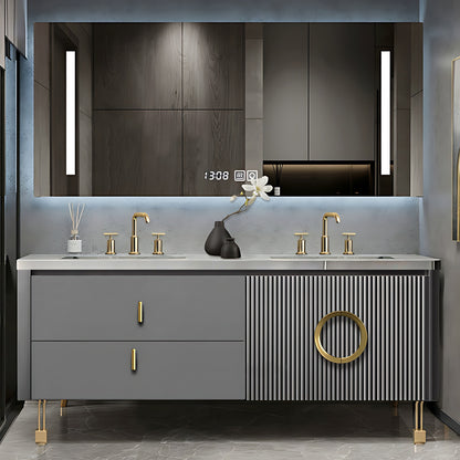 36"- 78" Modern Gray Freestanding Bath Vanity Set with LED Mirror Cabinet and Sink