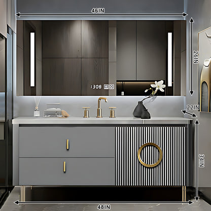 36"- 78" Modern Gray Freestanding Bath Vanity Set with LED Mirror Cabinet and Sink