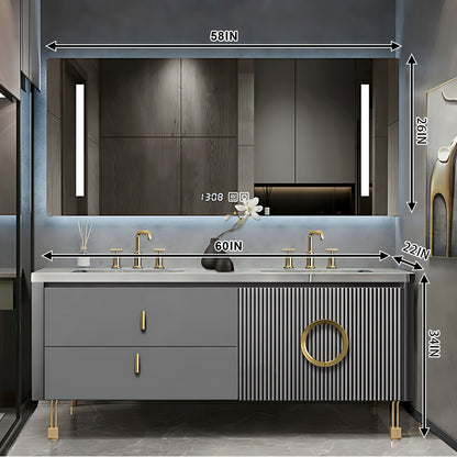36"- 78" Modern Gray Freestanding Bath Vanity Set with LED Mirror Cabinet and Sink