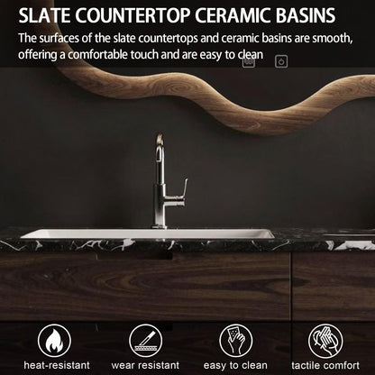 36"-64"Luxury Modern Bathroom Vanity with Black Marble Top & Wavy LED Smart Mirror
