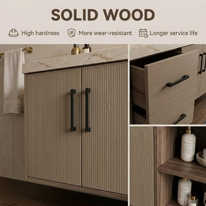 36”-58”Modern Wall Mounted Bathroom Vanity with Stone Top & Soft-Close Storage
