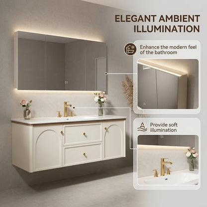 36”-58”Modern Off-White Bathroom Vanity with Wall Mounted Design & LED Lighted Medicine Cabinet