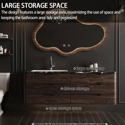36"-64"Luxury Modern Bathroom Vanity with Black Marble Top & Wavy LED Smart Mirror