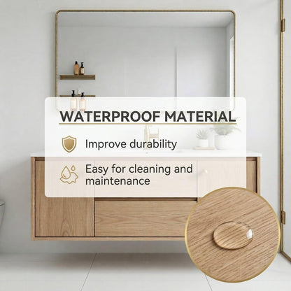 36”-58”Light Wood Floating Bathroom Vanity with White Stone Top & Gold Handles