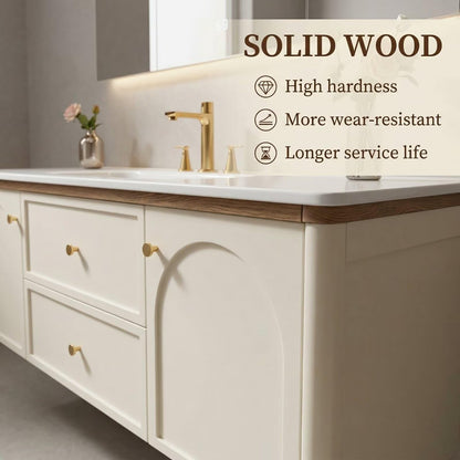 36”-58”Modern Off-White Bathroom Vanity with Wall Mounted Design & LED Lighted Medicine Cabinet