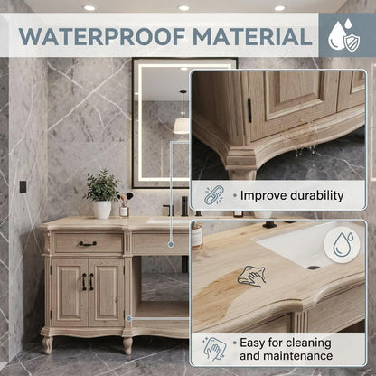 36"-56"Light Oak Traditional Bathroom Vanity with Single Sink & LED Lighted Mirror
