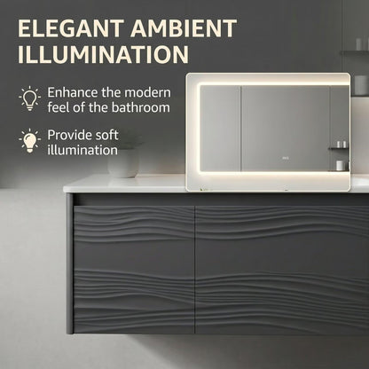 36”-58”Contemporary Gray Wall-Mounted Vanity with Embossed Doors & Large LED Lighted Mirror