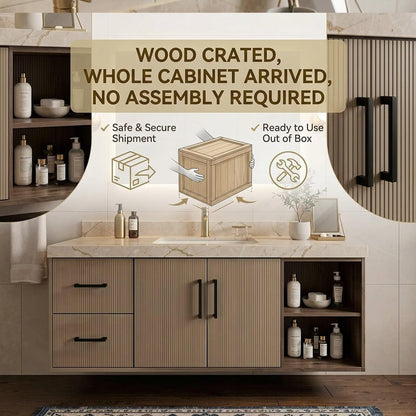 36”-58”Modern Wall Mounted Bathroom Vanity with Stone Top & Soft-Close Storage