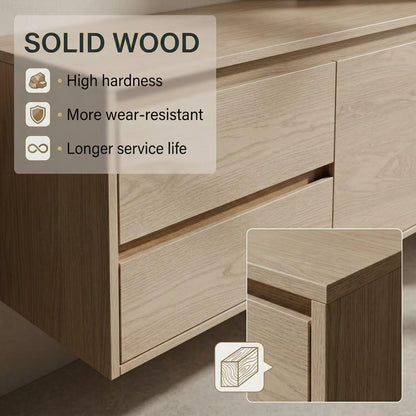 36"-64"Modern Floating Bathroom Vanity, Light Oak Single Sink Cabinet with Drawers