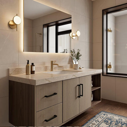 36”-58”Modern Wall Mounted Bathroom Vanity with Stone Top & Soft-Close Storage