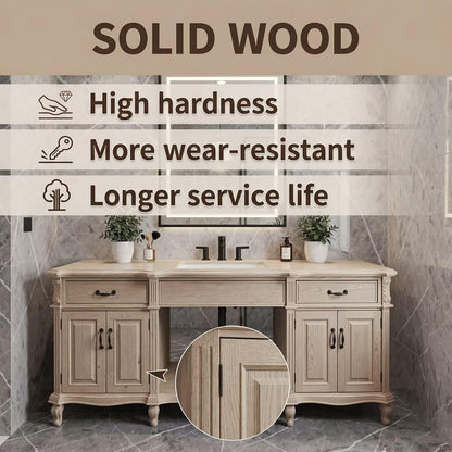 36"-56"Light Oak Traditional Bathroom Vanity with Single Sink & LED Lighted Mirror