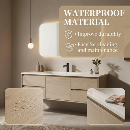 36"-64"Modern Floating Bathroom Vanity, Light Oak Single Sink Cabinet with Drawers
