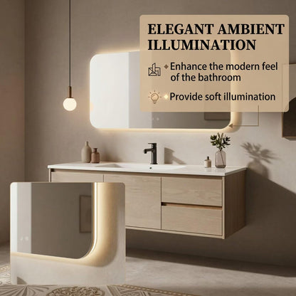 36"-64"Modern Floating Bathroom Vanity, Light Oak Single Sink Cabinet with Drawers