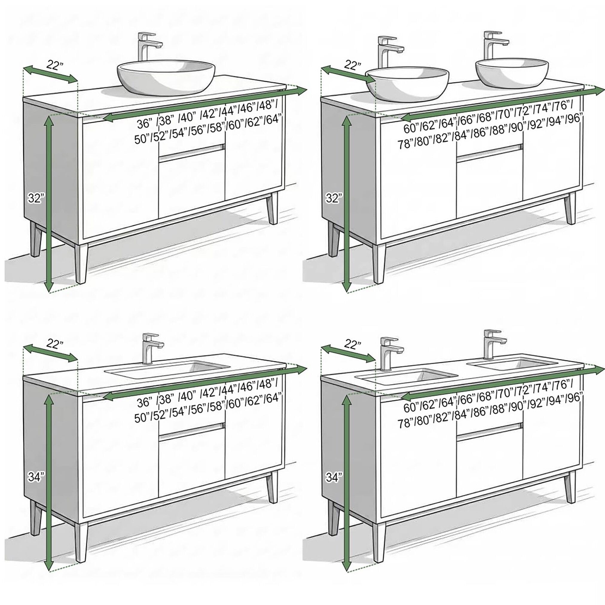 36"-64"Single Sink Bathroom Vanity Floating Wall  with Extensive Mirror Cabinet Storage