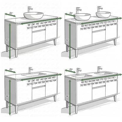 36"-64"Single Sink Bathroom Vanity Floating Wall  with Extensive Mirror Cabinet Storage