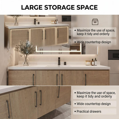 36"-64"Single Sink Bathroom Vanity Floating Wall  with Extensive Mirror Cabinet Storage