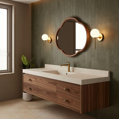 36"-64"Walnut Floating Bathroom Vanity with Single Sink & Quartz Top