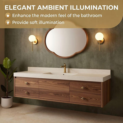 36"-64"Walnut Floating Bathroom Vanity with Single Sink & Quartz Top