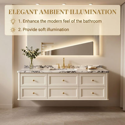 36"-64"Wall-Mounted White Bathroom Vanity with Marble Countertop & Gold Hardware