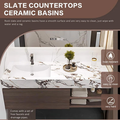 40” - 64” Luxurious Bathroom Vanity with Unique Patterned Slate Countertop