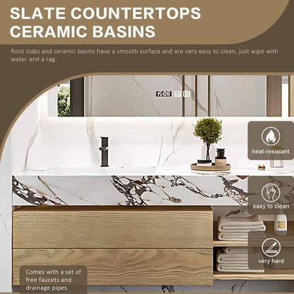 40” - 64” Luxurious Bathroom Vanity with Unique Patterned Slate Countertop