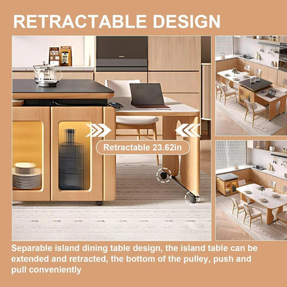 94” - 102” Exquisite Log Kitchen Island Includes Embedded Socket & Glass Door (No Chair)