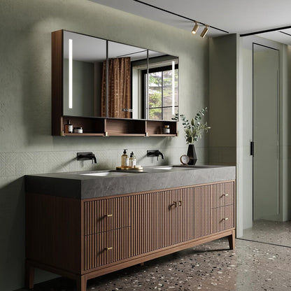 52‘’-110‘’ Freestanding Bathroom Vanity Sinks Set Includes  Vertical Slats,Walnut Wood Veneer