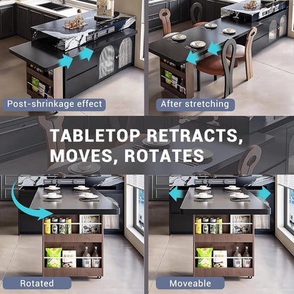 39” - 63” Black Simple Kitchen Island with Unique Pattern Countertop (No Chair)