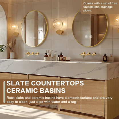 68” - 96” Modern Minimalist Bathroom Vanity Includes Log Style Surface