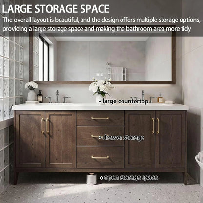 64” - 96” Bathroom Vanity with Floor Mount Wood Texture Cabinet