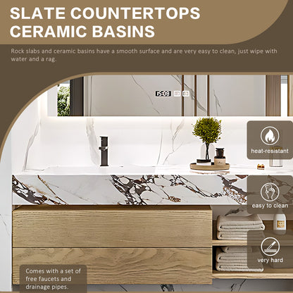 40"- 64" Wall Mounted And Single Ceramic Basin  with Smart Mirror